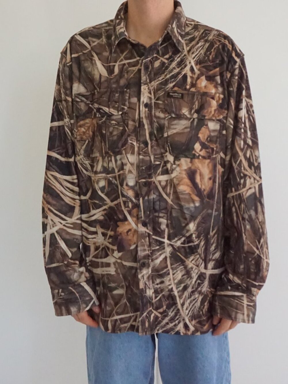 Guide Series Brown Tan Camouflage Hunting Button Front Outdoor Workwear Jacket L